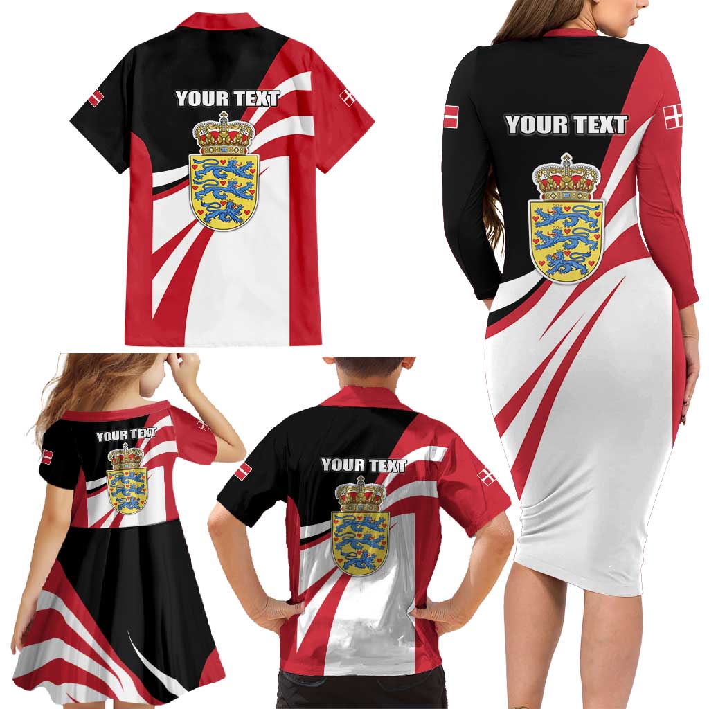 Personalized Danmark Coat of Arms Family Matching Long Sleeve Bodycon Dress and Hawaiian Shirt Denmark Three Pale Blue Lions