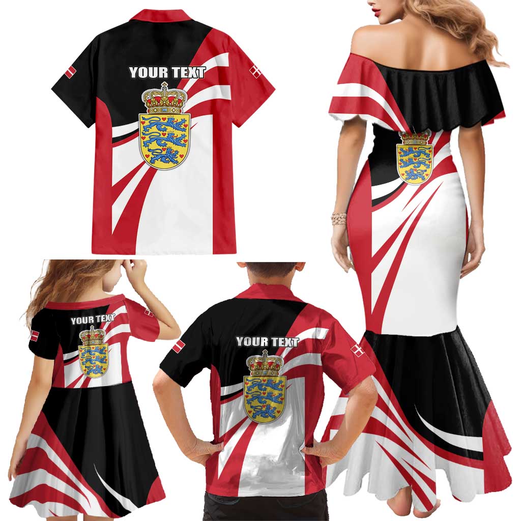 Personalized Danmark Coat of Arms Family Matching Mermaid Dress and Hawaiian Shirt Denmark Three Pale Blue Lions