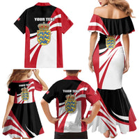 Personalized Danmark Coat of Arms Family Matching Mermaid Dress and Hawaiian Shirt Denmark Three Pale Blue Lions