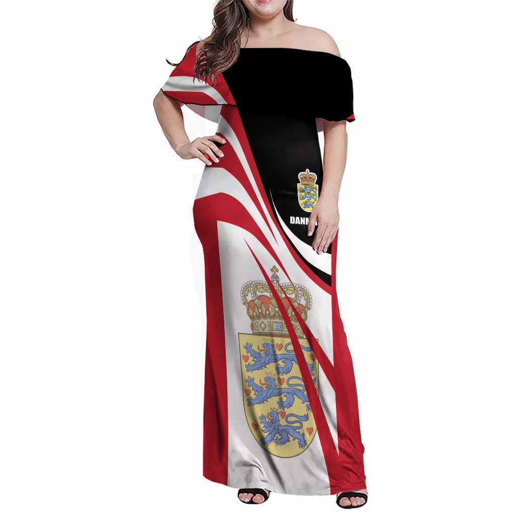 Personalized Danmark Coat of Arms Family Matching Off Shoulder Maxi Dress and Hawaiian Shirt Denmark Three Pale Blue Lions