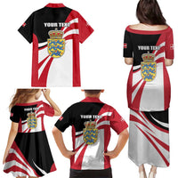 Personalized Danmark Coat of Arms Family Matching Puletasi and Hawaiian Shirt Denmark Three Pale Blue Lions