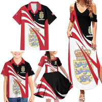 Personalized Danmark Coat of Arms Family Matching Summer Maxi Dress and Hawaiian Shirt Denmark Three Pale Blue Lions