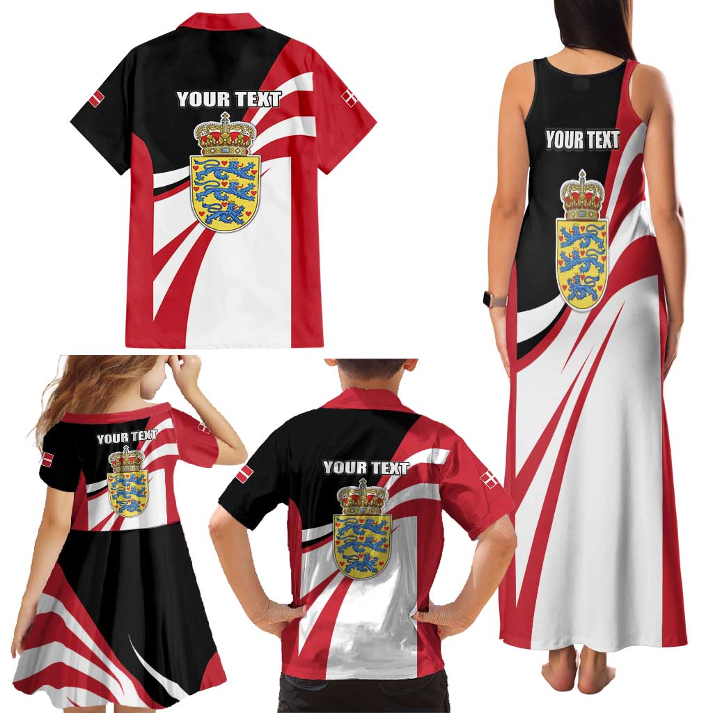 Personalized Danmark Coat of Arms Family Matching Tank Maxi Dress and Hawaiian Shirt Denmark Three Pale Blue Lions