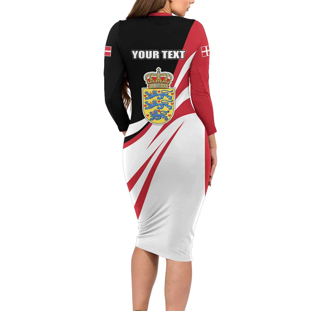Personalized Danmark Coat of Arms Long Sleeve Bodycon Dress Denmark Three Pale Blue Lions