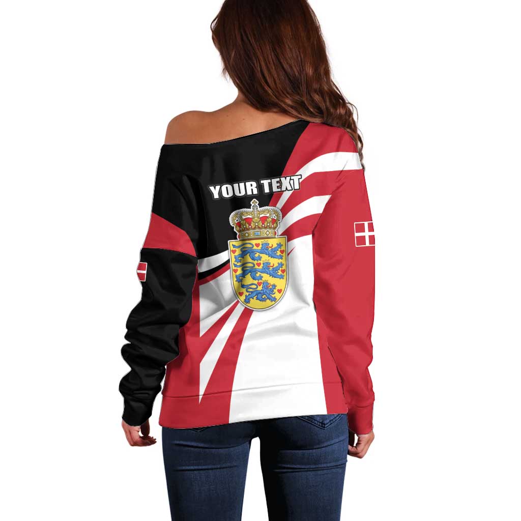 Personalized Danmark Coat of Arms Off Shoulder Sweater Denmark Three Pale Blue Lions