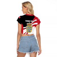 Personalized Danmark Coat of Arms Raglan Cropped T Shirt Denmark Three Pale Blue Lions