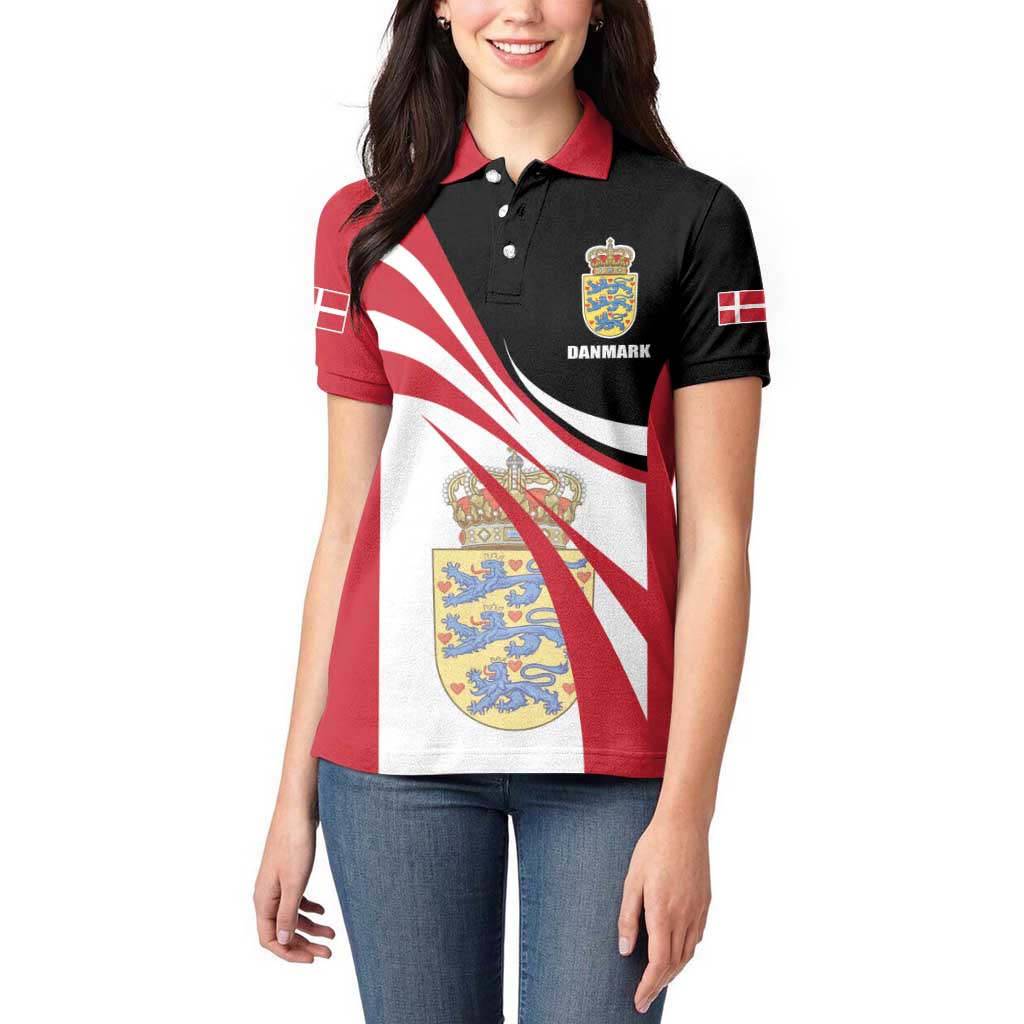 Personalized Danmark Coat of Arms Women Polo Shirt Denmark Three Pale Blue Lions