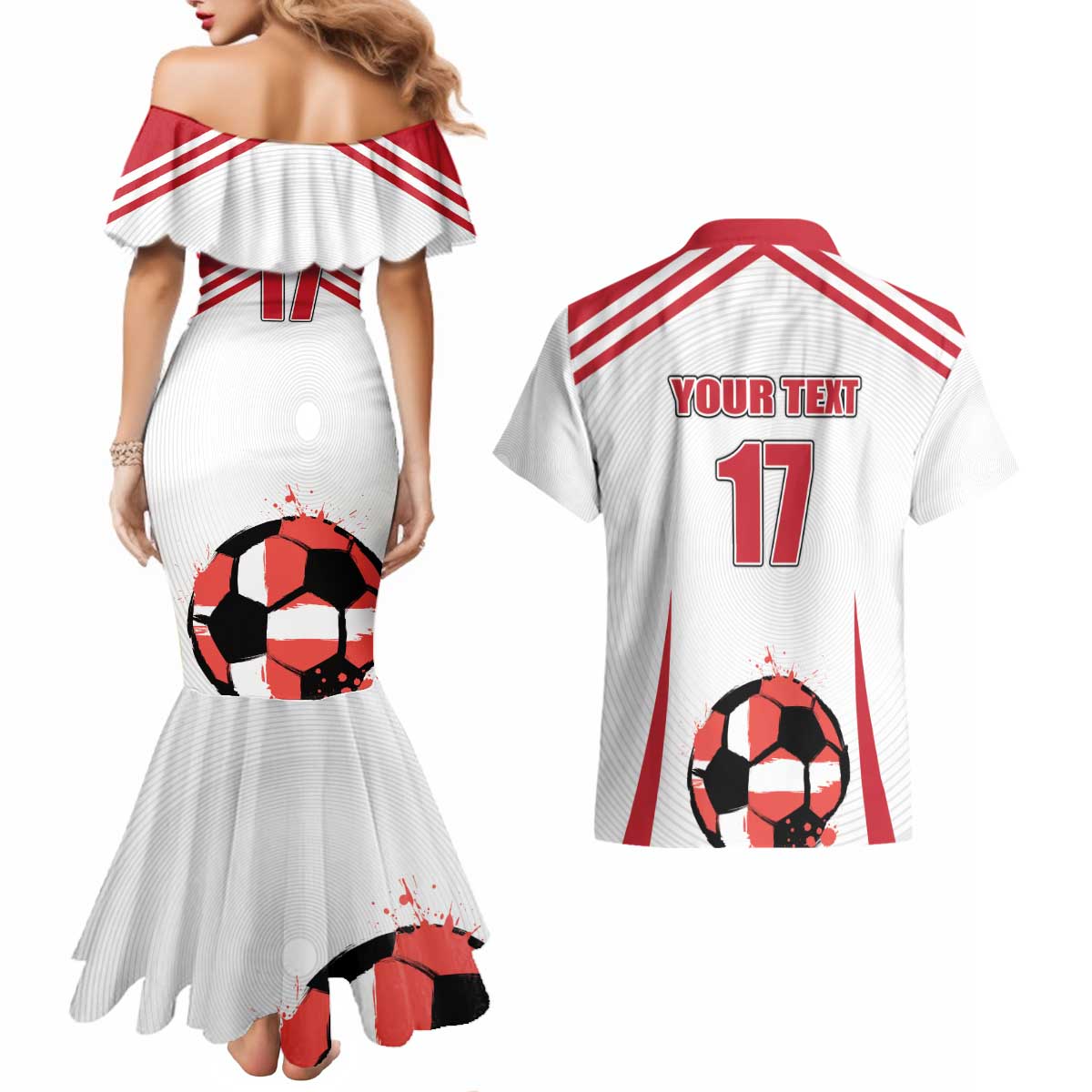 Custom Danmark Football Go Champions Couples Matching Mermaid Dress and Hawaiian Shirt Denmark Sporty Style