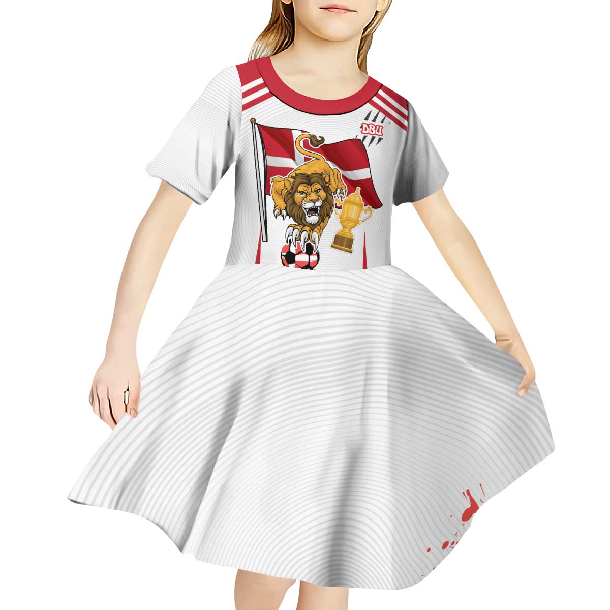 Custom Danmark Football Go Champions Kid Short Sleeve Dress Denmark Sporty Style