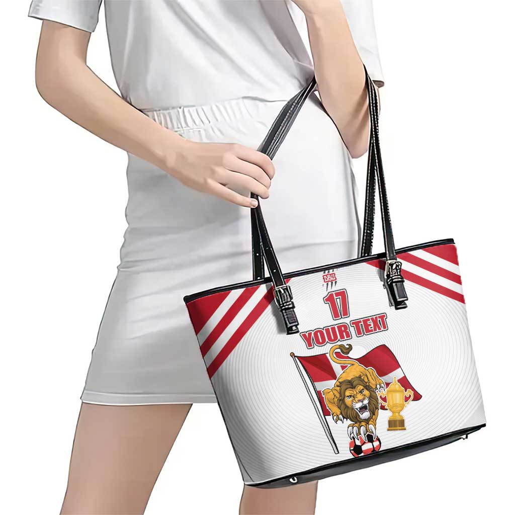 Custom Danmark Football Go Champions Leather Tote Bag Denmark Sporty Style