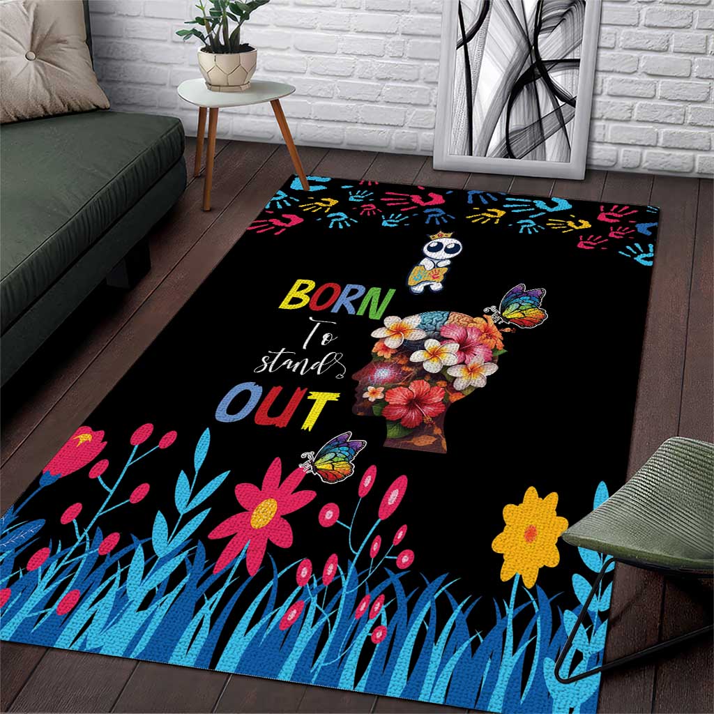 Born to Stand Out Autism Awareness Area Rug Brain Mind and Yippee!