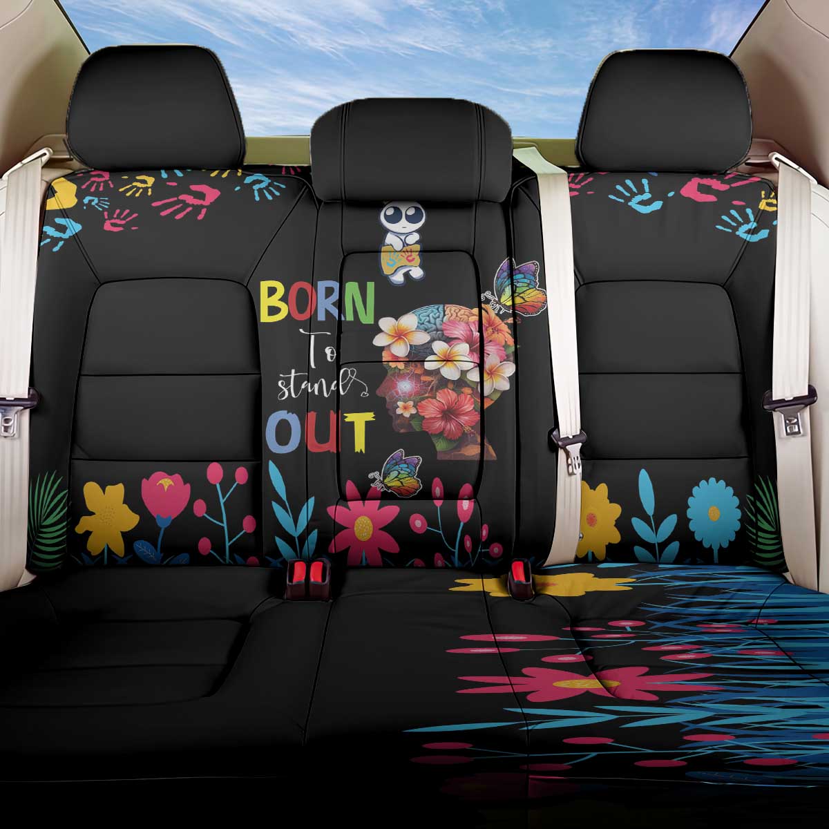 Born to Stand Out Autism Awareness Back Car Seat Cover Brain Mind and Yippee!