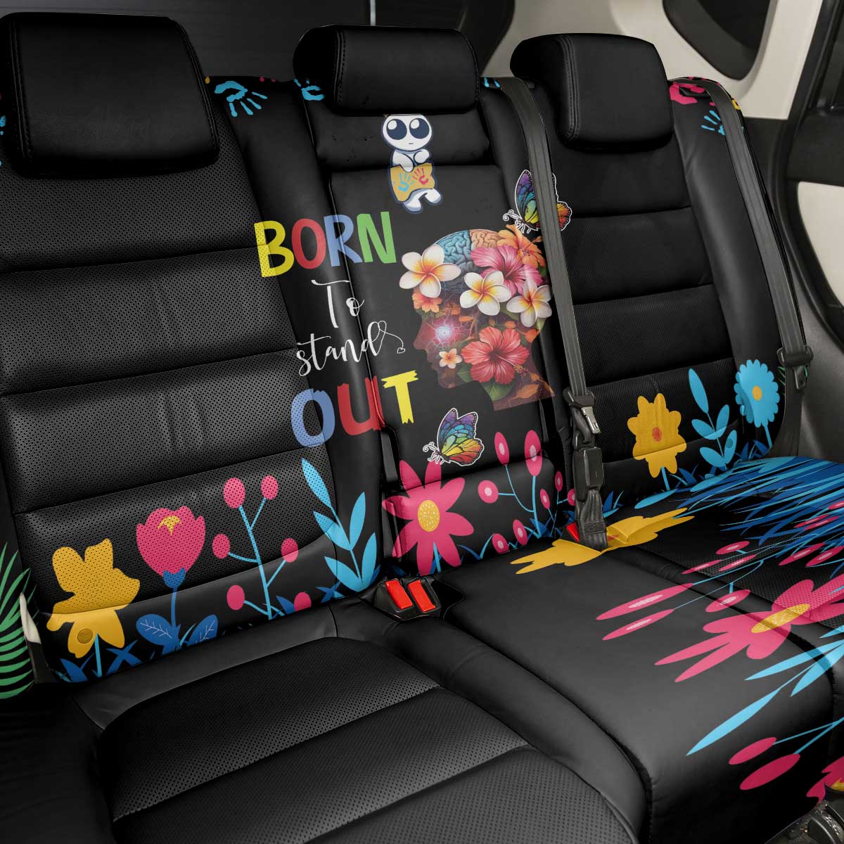 Born to Stand Out Autism Awareness Back Car Seat Cover Brain Mind and Yippee!