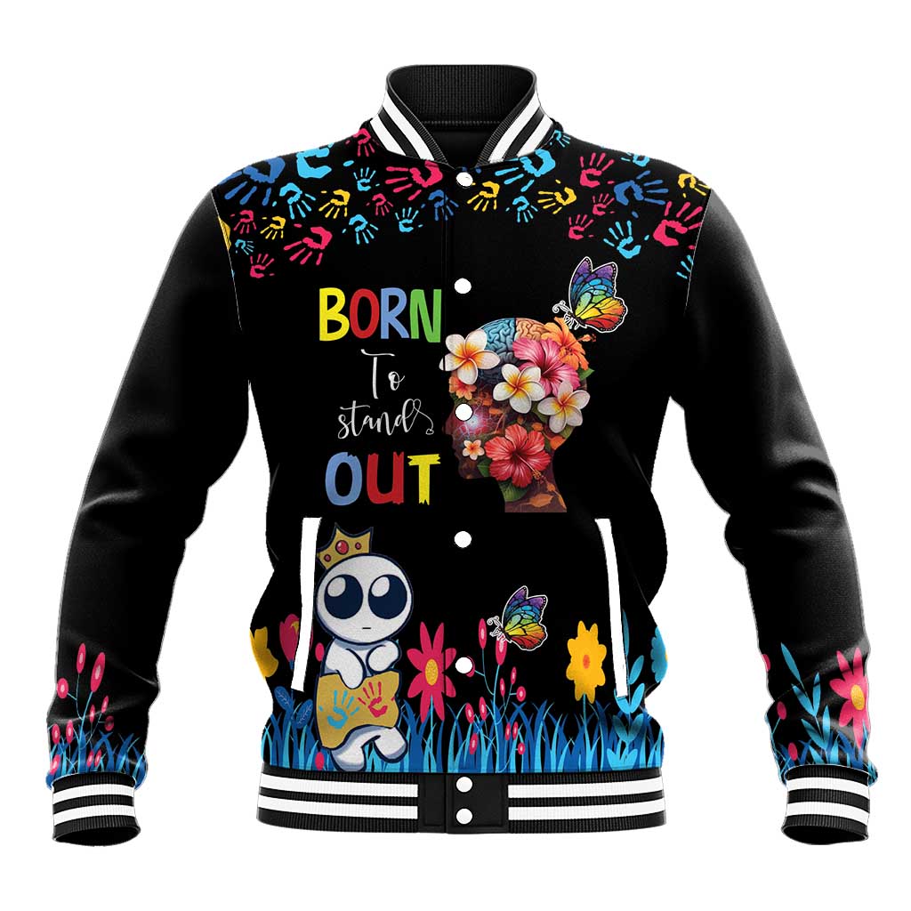 Born to Stand Out Autism Awareness Baseball Jacket Brain Mind and Yippee!