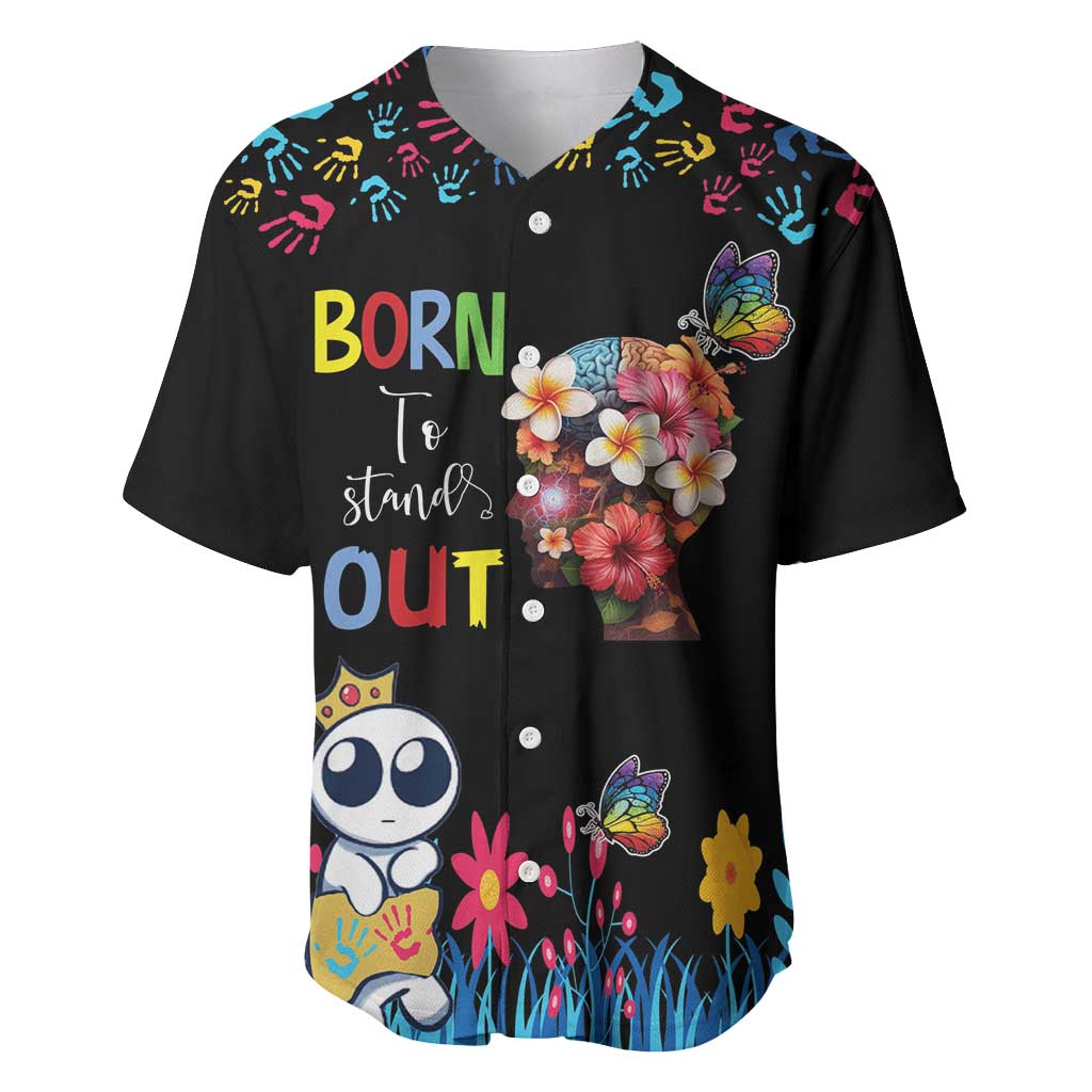 Born to Stand Out Autism Awareness Baseball Jersey Brain Mind and Yippee!