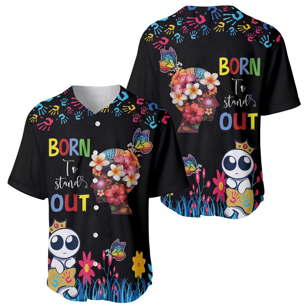 Born to Stand Out Autism Awareness Baseball Jersey Brain Mind and Yippee!