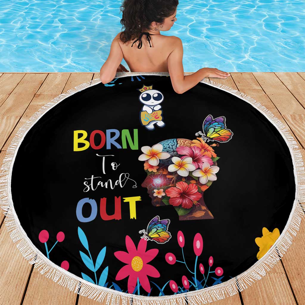 Born to Stand Out Autism Awareness Beach Blanket Brain Mind and Yippee!
