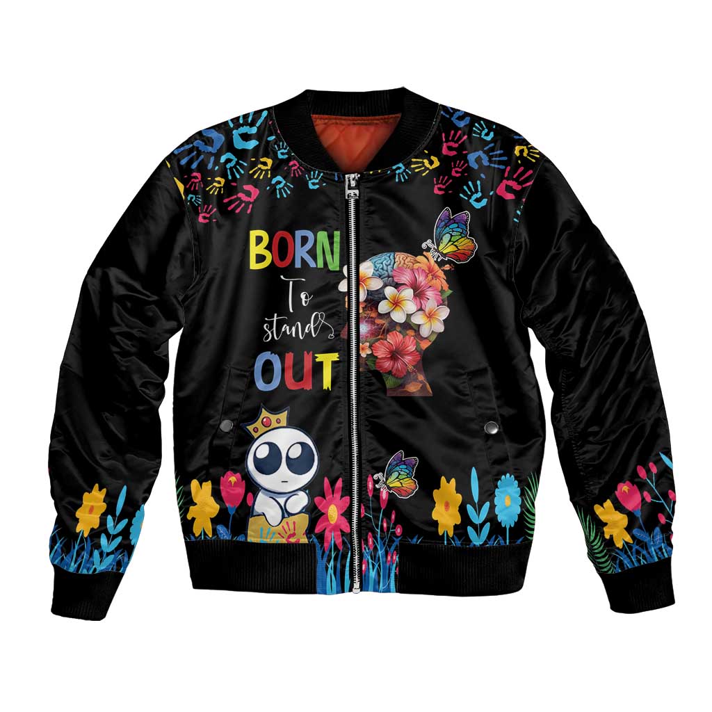 Born to Stand Out Autism Awareness Bomber Jacket Brain Mind and Yippee!