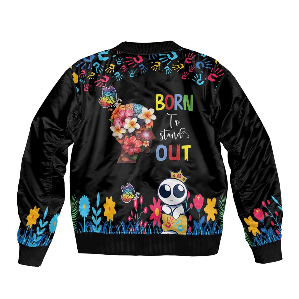 Born to Stand Out Autism Awareness Bomber Jacket Brain Mind and Yippee!