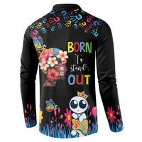 Born to Stand Out Autism Awareness Button Sweatshirt Brain Mind and Yippee!