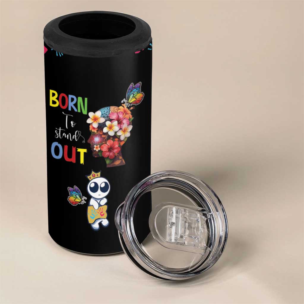 Born to Stand Out Autism Awareness 4 in 1 Can Cooler Tumbler Brain Mind and Yippee!