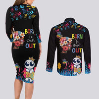 Born to Stand Out Autism Awareness Couples Matching Long Sleeve Bodycon Dress and Long Sleeve Button Shirt Brain Mind and Yippee!