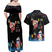 Born to Stand Out Autism Awareness Couples Matching Off Shoulder Maxi Dress and Hawaiian Shirt Brain Mind and Yippee!