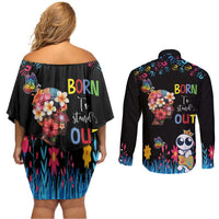 Born to Stand Out Autism Awareness Couples Matching Off Shoulder Short Dress and Long Sleeve Button Shirt Brain Mind and Yippee!