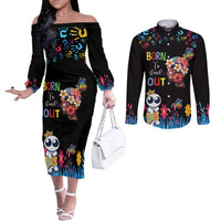 Born to Stand Out Autism Awareness Couples Matching Off The Shoulder Long Sleeve Dress and Long Sleeve Button Shirt Brain Mind and Yippee!
