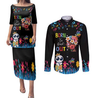 Born to Stand Out Autism Awareness Couples Matching Puletasi and Long Sleeve Button Shirt Brain Mind and Yippee!