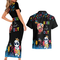 Born to Stand Out Autism Awareness Couples Matching Short Sleeve Bodycon Dress and Hawaiian Shirt Brain Mind and Yippee!