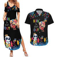 Born to Stand Out Autism Awareness Couples Matching Summer Maxi Dress and Hawaiian Shirt Brain Mind and Yippee!
