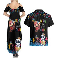 Born to Stand Out Autism Awareness Couples Matching Summer Maxi Dress and Hawaiian Shirt Brain Mind and Yippee!