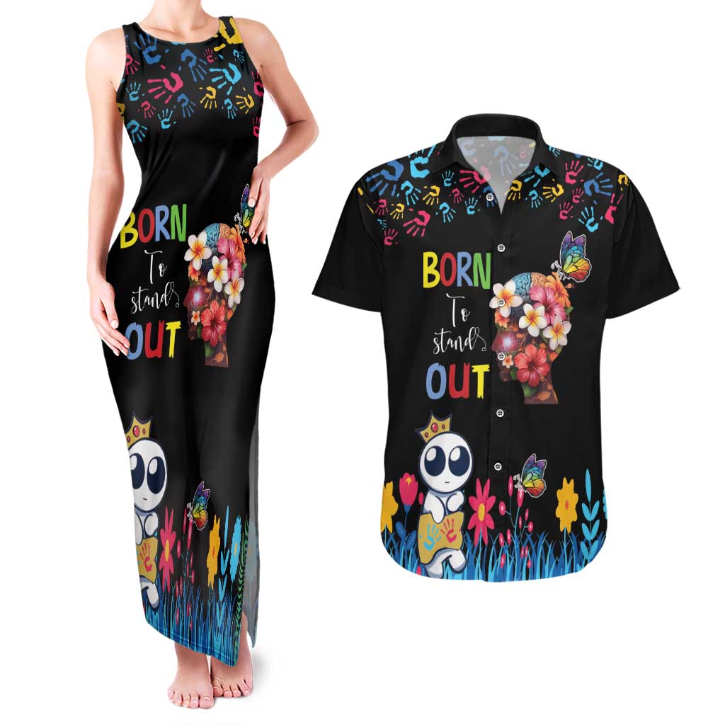 Born to Stand Out Autism Awareness Couples Matching Tank Maxi Dress and Hawaiian Shirt Brain Mind and Yippee!