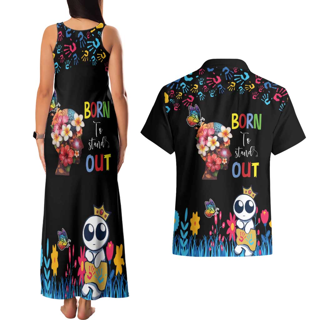 Born to Stand Out Autism Awareness Couples Matching Tank Maxi Dress and Hawaiian Shirt Brain Mind and Yippee!