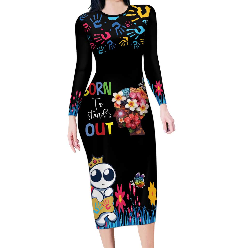 Born to Stand Out Autism Awareness Family Matching Long Sleeve Bodycon Dress and Hawaiian Shirt Brain Mind and Yippee!