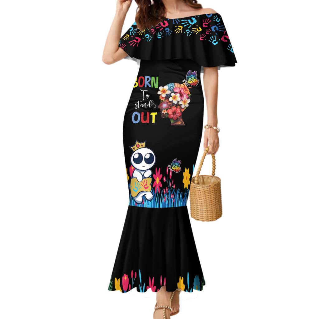 Born to Stand Out Autism Awareness Family Matching Mermaid Dress and Hawaiian Shirt Brain Mind and Yippee!