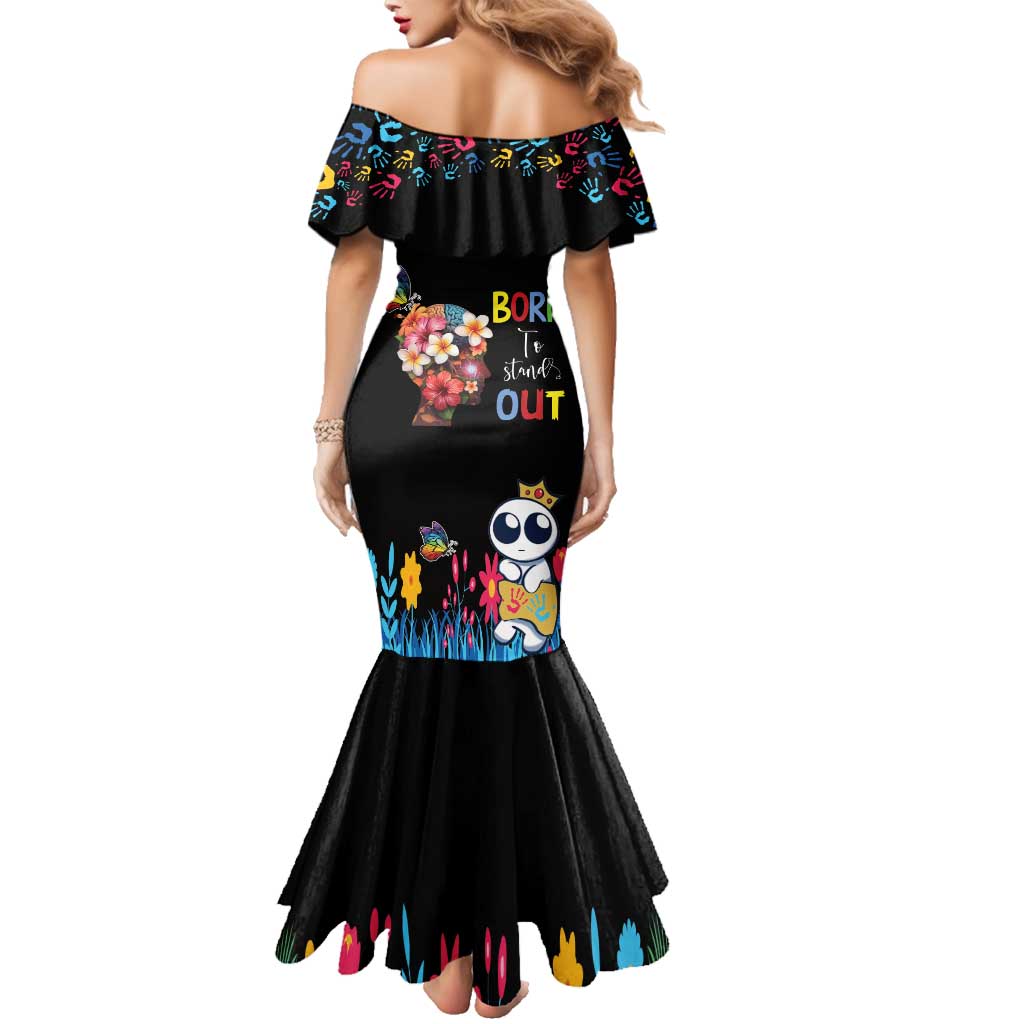 Born to Stand Out Autism Awareness Family Matching Mermaid Dress and Hawaiian Shirt Brain Mind and Yippee!