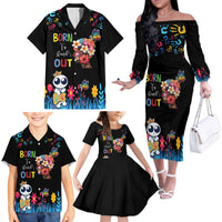 Born to Stand Out Autism Awareness Family Matching Off The Shoulder Long Sleeve Dress and Hawaiian Shirt Brain Mind and Yippee!
