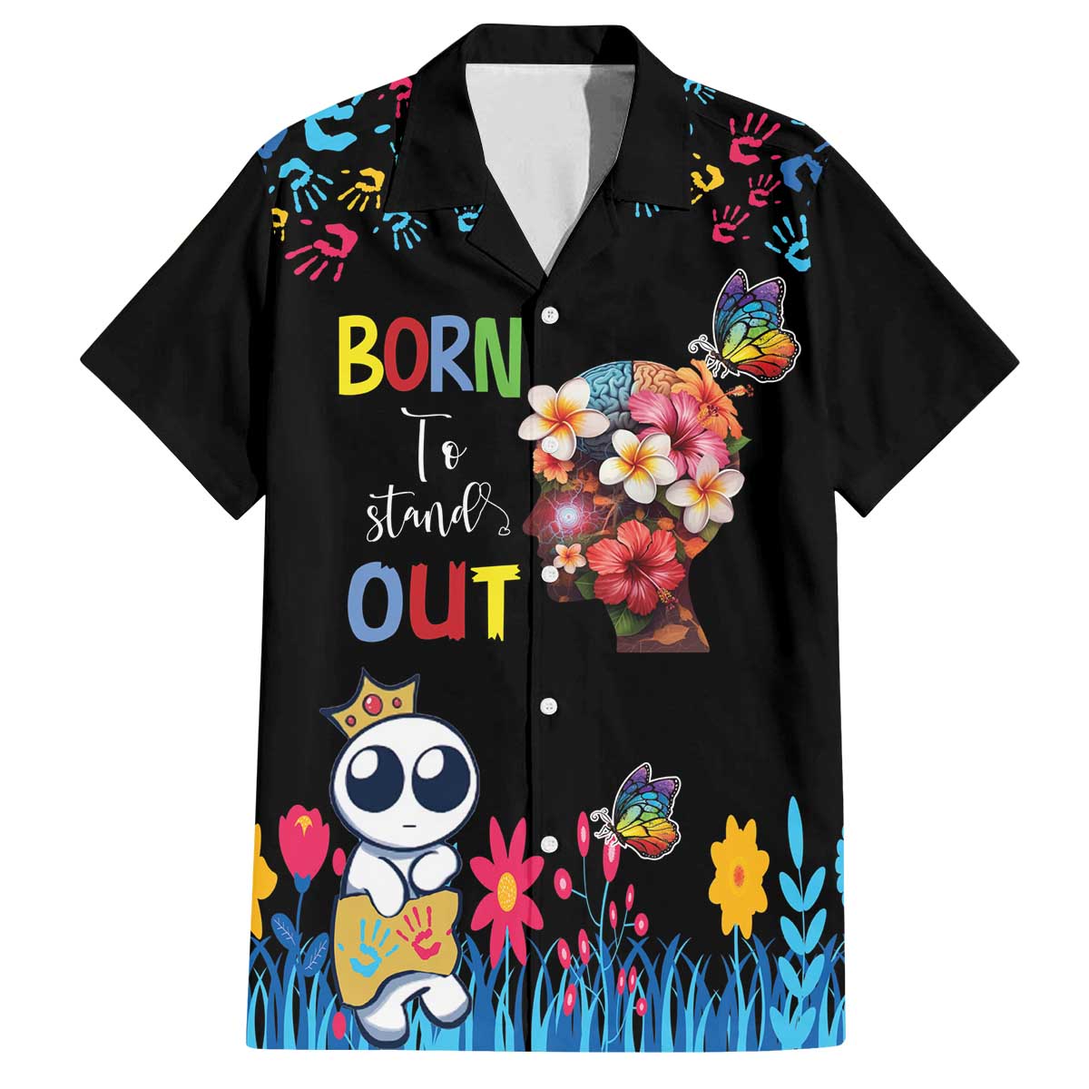 Born to Stand Out Autism Awareness Family Matching Off The Shoulder Long Sleeve Dress and Hawaiian Shirt Brain Mind and Yippee!