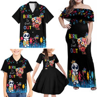 Born to Stand Out Autism Awareness Family Matching Off Shoulder Maxi Dress and Hawaiian Shirt Brain Mind and Yippee!