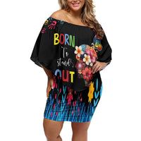 Born to Stand Out Autism Awareness Family Matching Off Shoulder Short Dress and Hawaiian Shirt Brain Mind and Yippee!