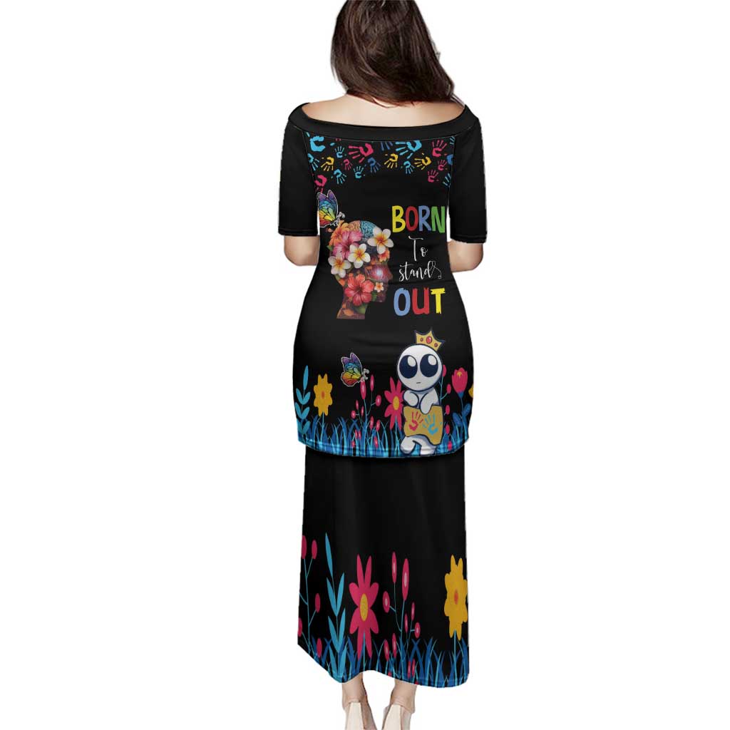 Born to Stand Out Autism Awareness Family Matching Puletasi and Hawaiian Shirt Brain Mind and Yippee!