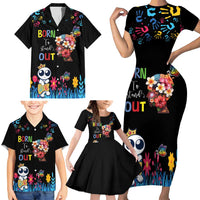 Born to Stand Out Autism Awareness Family Matching Short Sleeve Bodycon Dress and Hawaiian Shirt Brain Mind and Yippee!