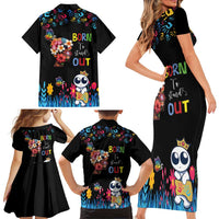 Born to Stand Out Autism Awareness Family Matching Short Sleeve Bodycon Dress and Hawaiian Shirt Brain Mind and Yippee!