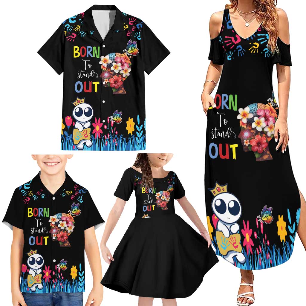 Born to Stand Out Autism Awareness Family Matching Summer Maxi Dress and Hawaiian Shirt Brain Mind and Yippee!