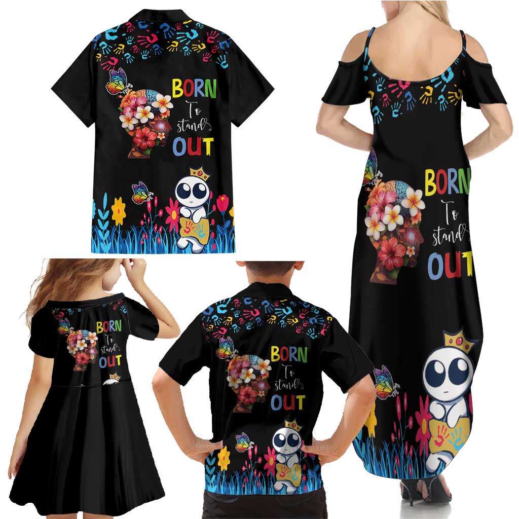 Born to Stand Out Autism Awareness Family Matching Summer Maxi Dress and Hawaiian Shirt Brain Mind and Yippee!