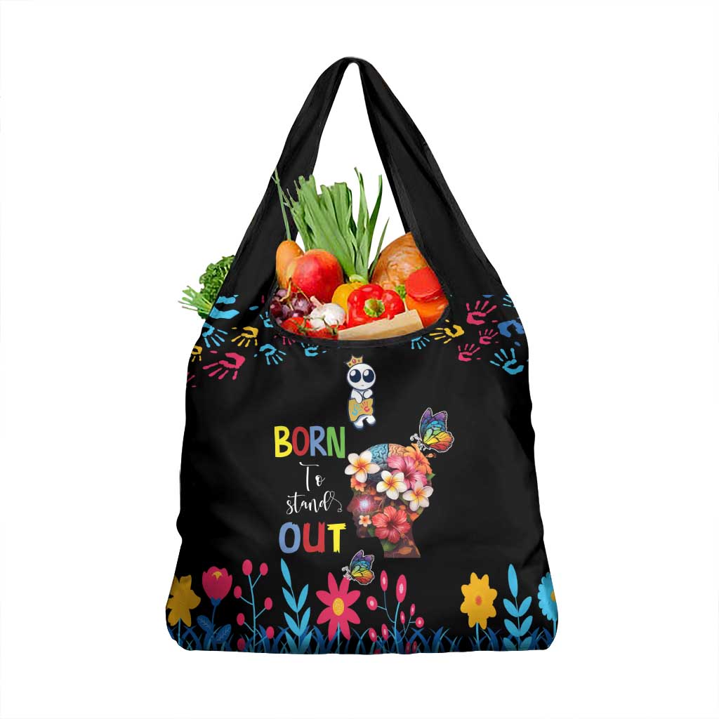Born to Stand Out Autism Awareness Grocery Bag Brain Mind and Yippee!