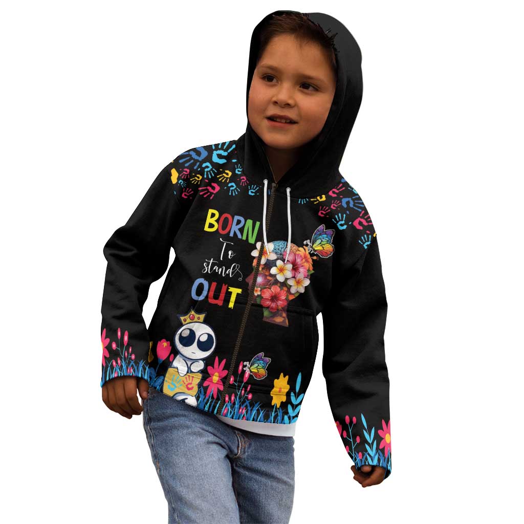 Born to Stand Out Autism Awareness Kid Hoodie Brain Mind and Yippee!