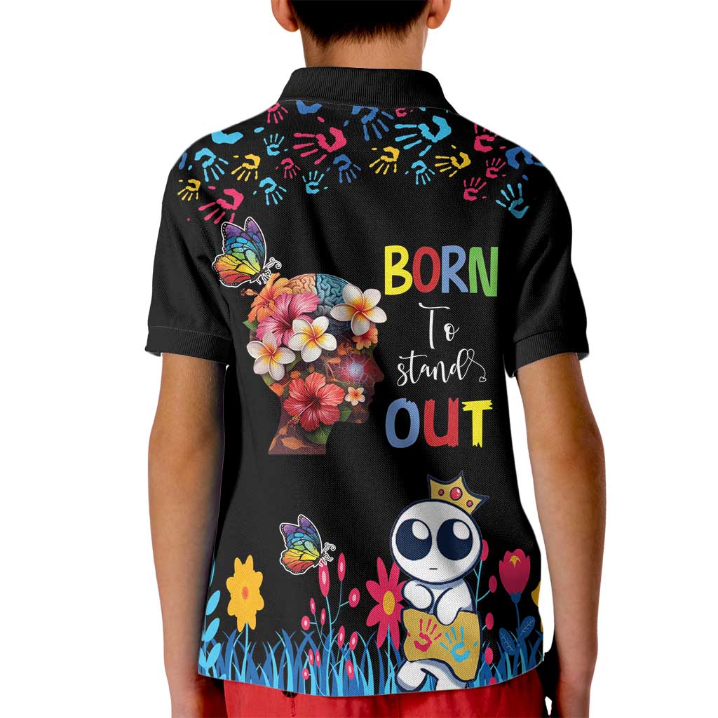 Born to Stand Out Autism Awareness Kid Polo Shirt Brain Mind and Yippee!
